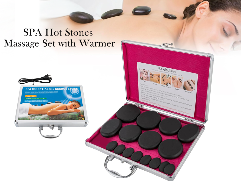 Hot Stones Massage Set with Warmer Set of 16 Pcs