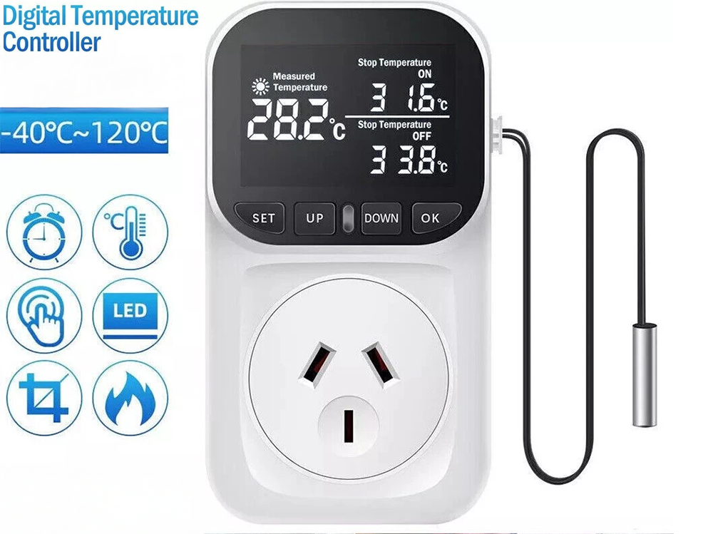 Digital Thermostat Electric Temperature Controller Sensor Socket Timer