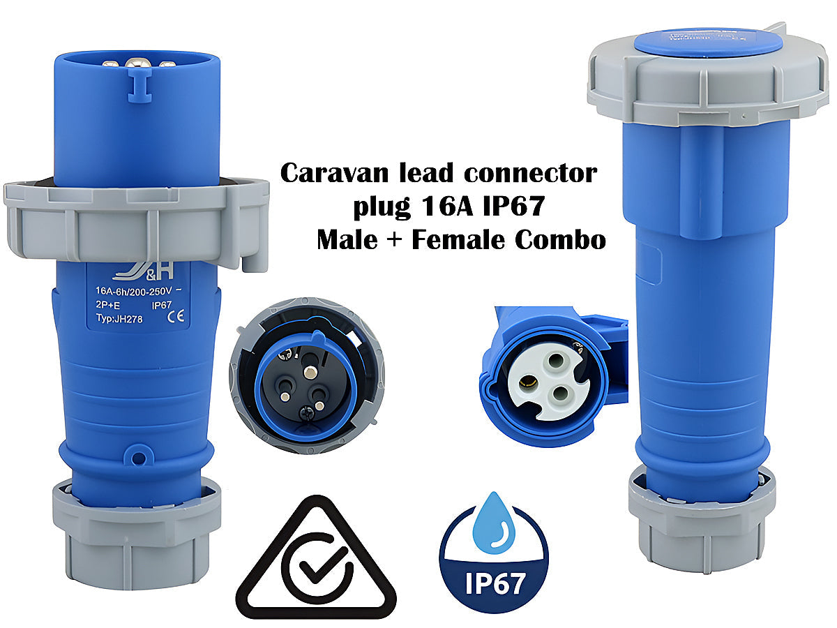 Caravan lead connector plug 16A IP67 Male + Female Combo