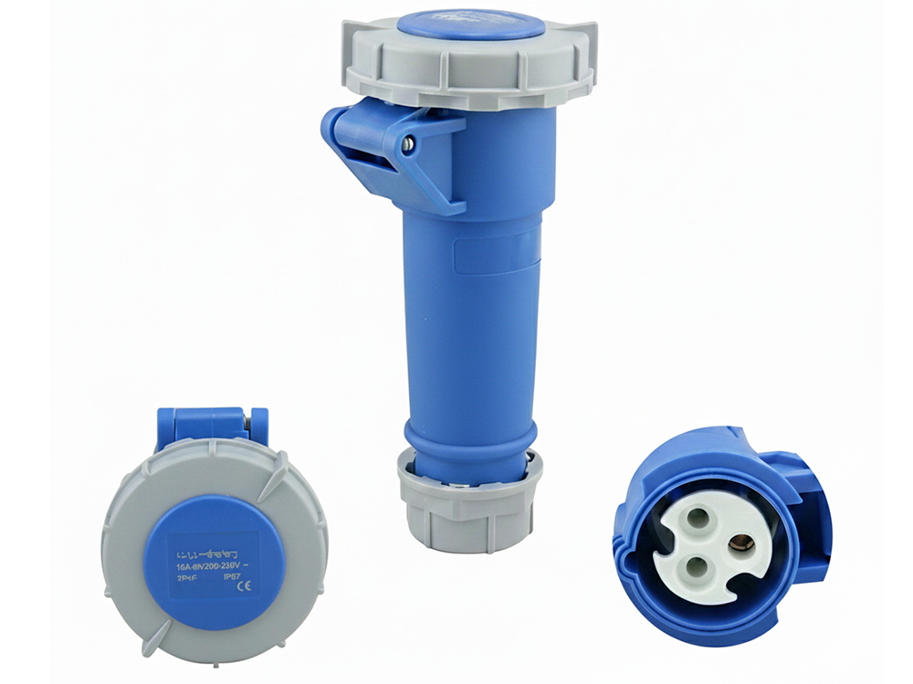 Caravan lead connector plug female 16A IP67 blue front