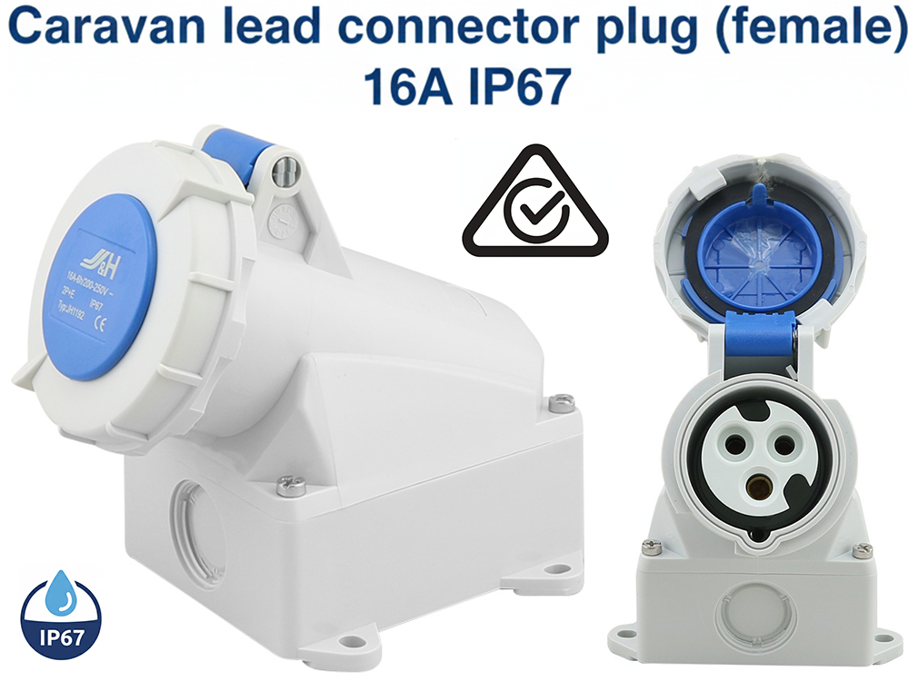 IP67 Caravan Lead Connector Plug (Male) and Caravan Surface Sockets (Female) 16A