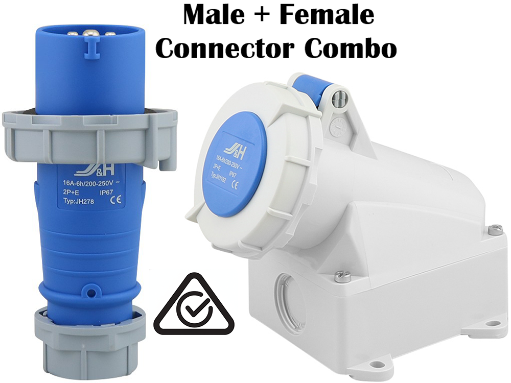 IP67 Caravan Lead Connector Plug (Male) and Caravan Surface Sockets (Female) 16A