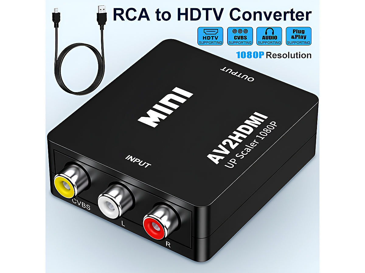 Close-up of HDMI output port on AV to HDMI converter