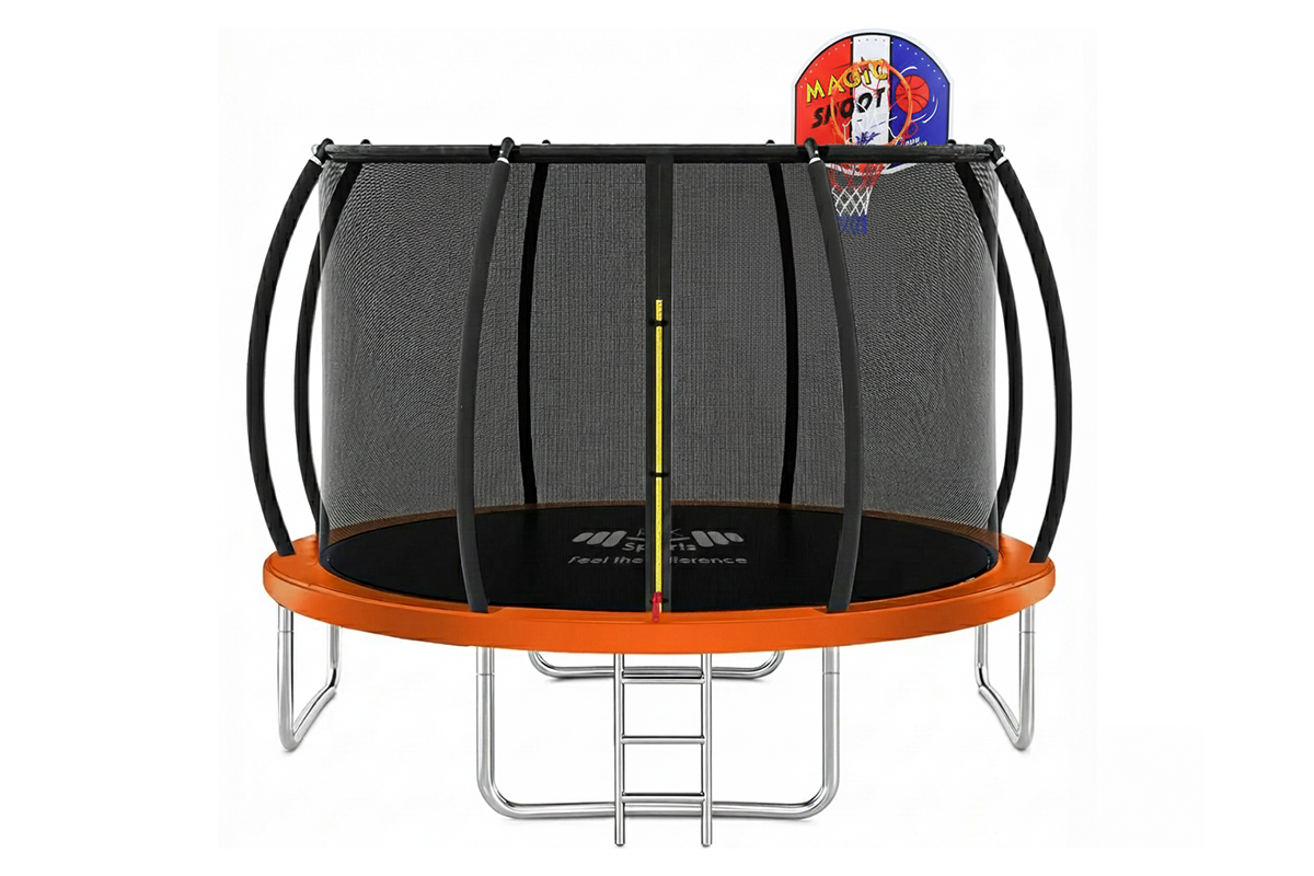Close-up of galvanised steel frame on trampoline