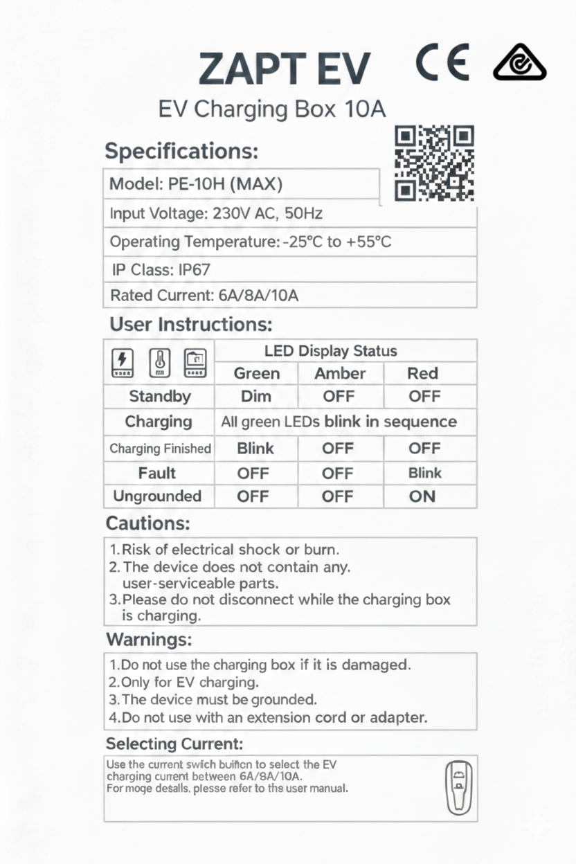 Zapt Type 1 EV Charger (10A, 2.4kW)