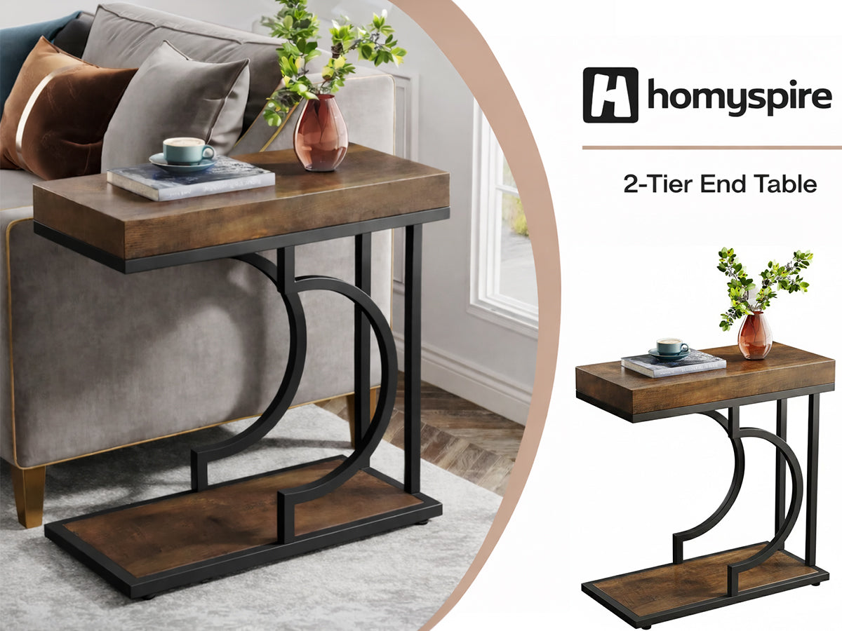 Side Table C-Shaped End Table for Sofa and Bed