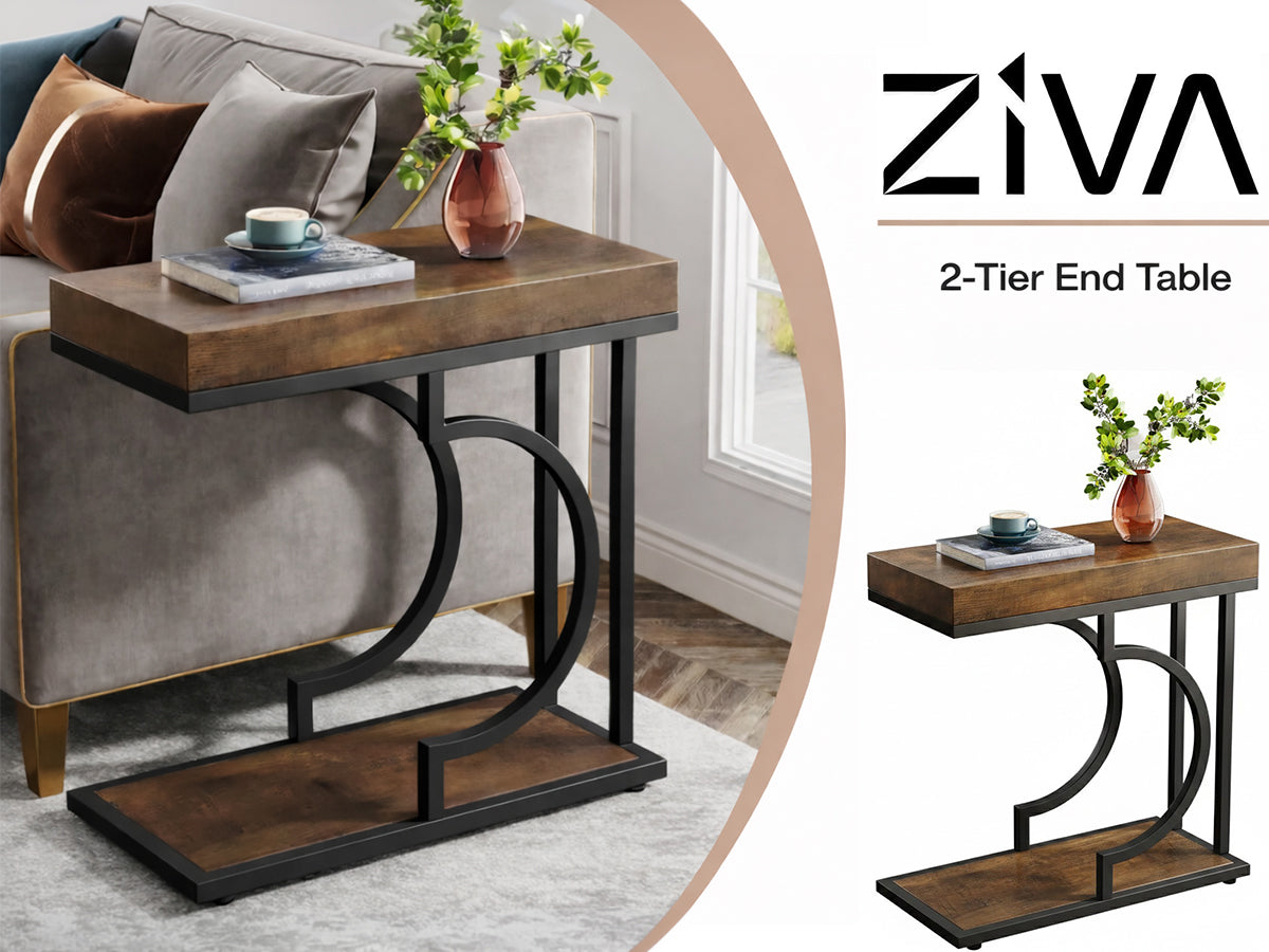 Side Table C-Shaped End Table for Sofa and Bed