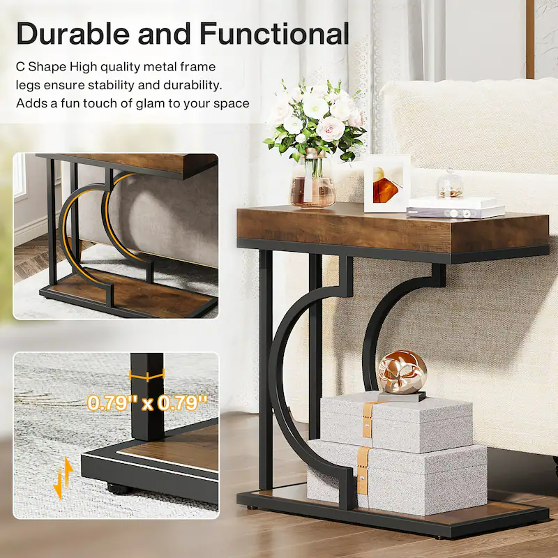 Side Table C-Shaped End Table for Sofa and Bed