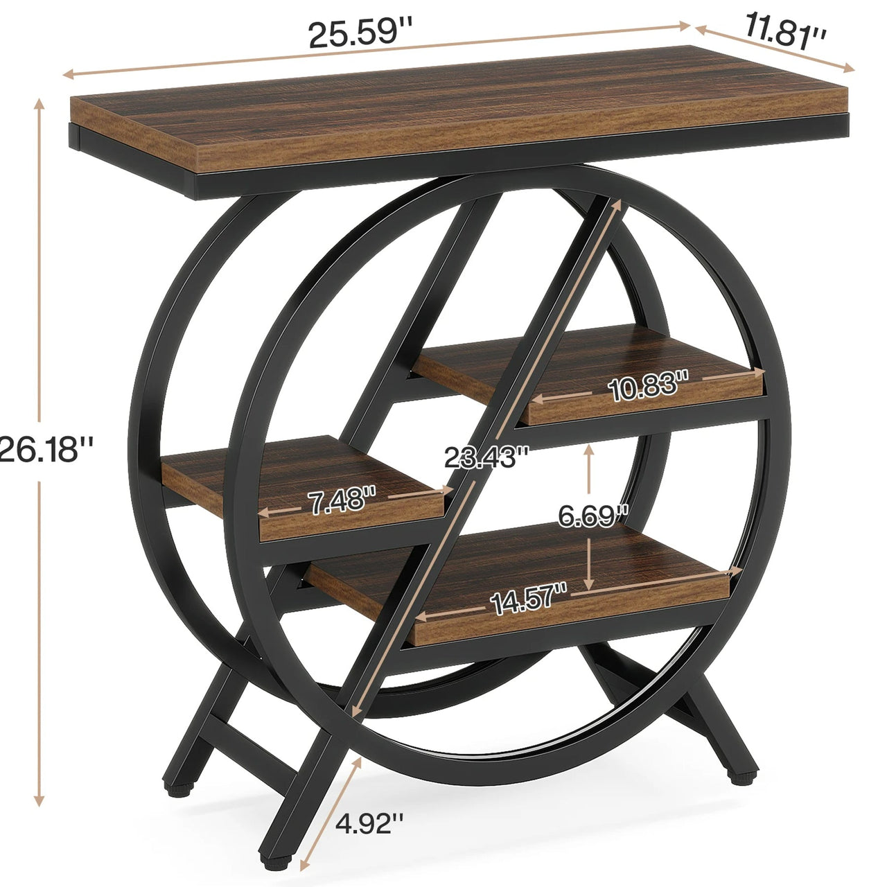 3 tier side table showing open storage shelves