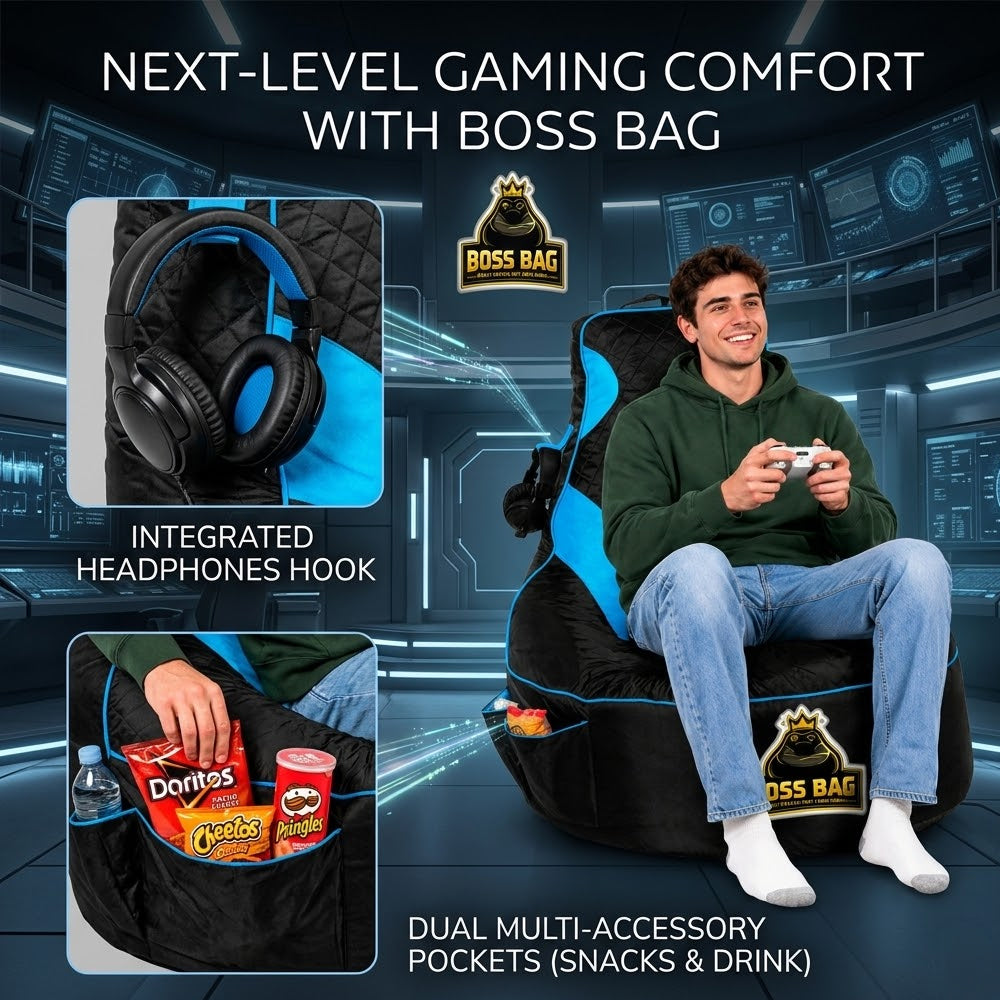 Gaming Bean Bag Chair with Side Pocket - Adult Size