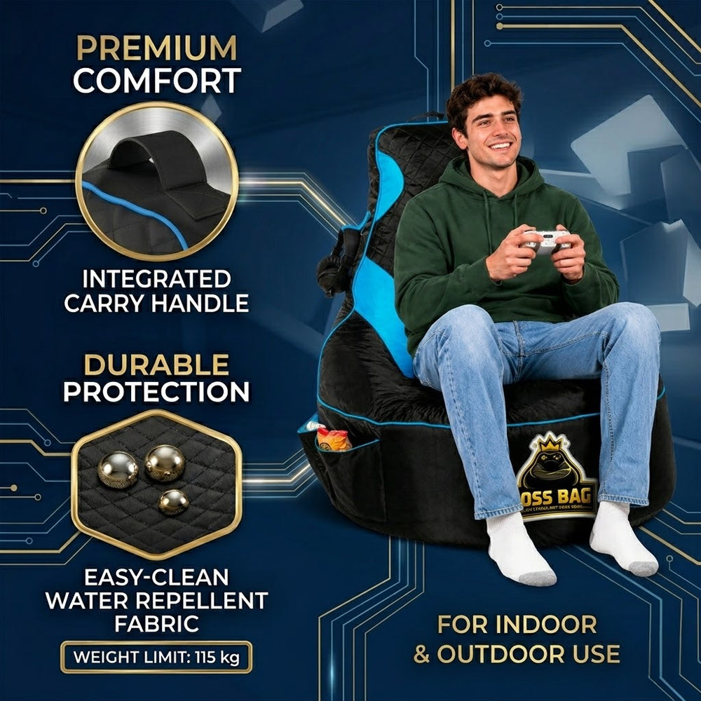 Gaming Bean Bag Chair with Side Pocket - Adult Size