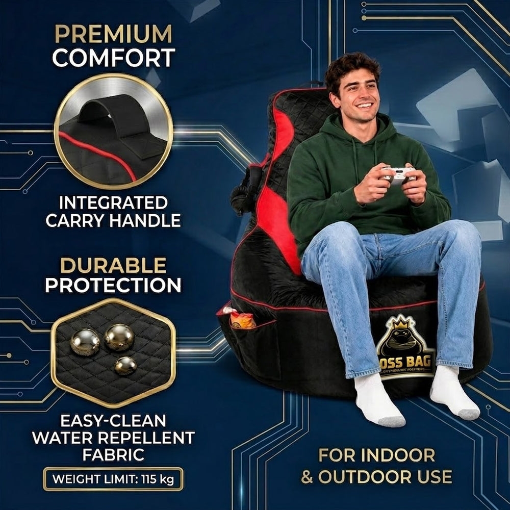 Gaming Bean Bag Chair with Side Pocket - Adult Size