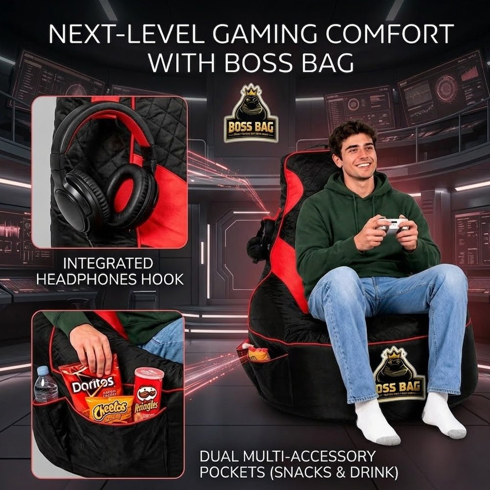 Gaming Bean Bag Chair with Side Pocket - Adult Size