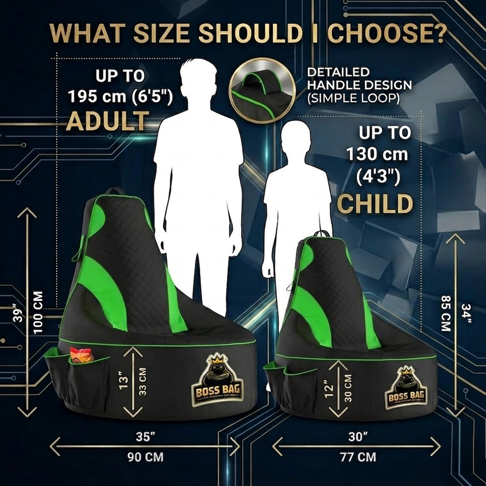 Gaming Bean Bag Chair with Side Pocket - Adult Size