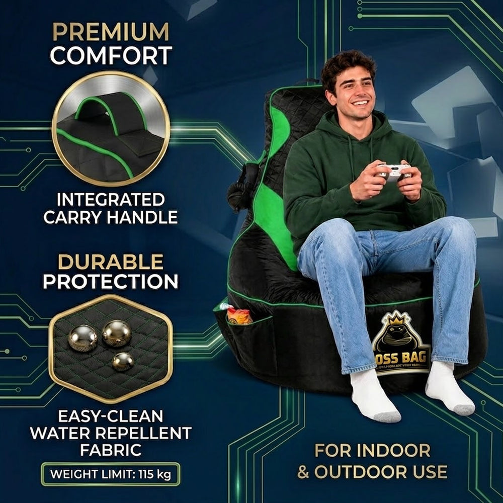 Gaming Bean Bag Chair with Side Pocket - Adult Size