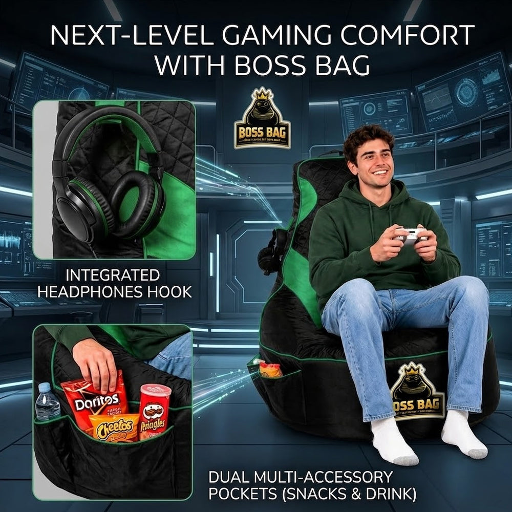 Gaming Bean Bag Chair with Side Pocket - Adult Size