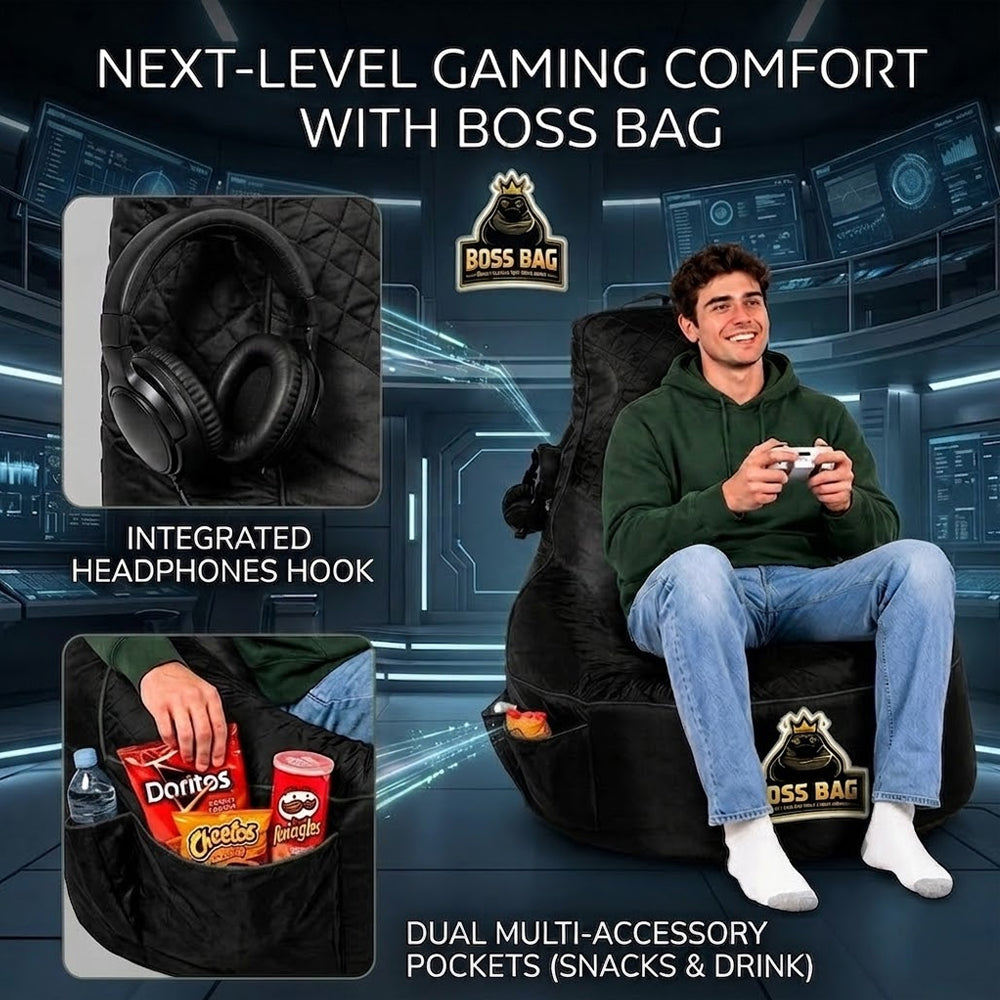 Gaming Bean Bag Chair with Side Pocket - Adult Size