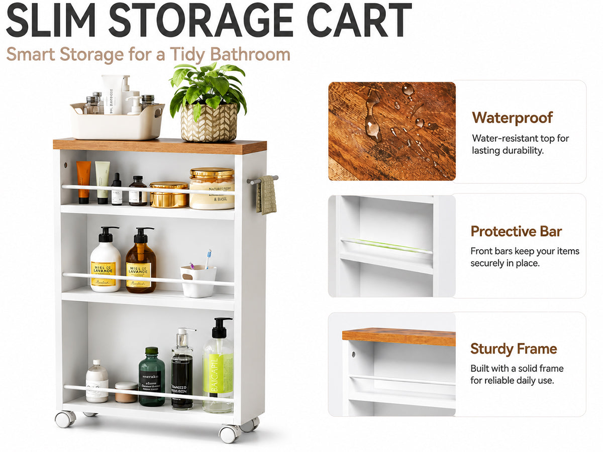 Kitchen Bathroom Storage Trolley Cart Foldable
