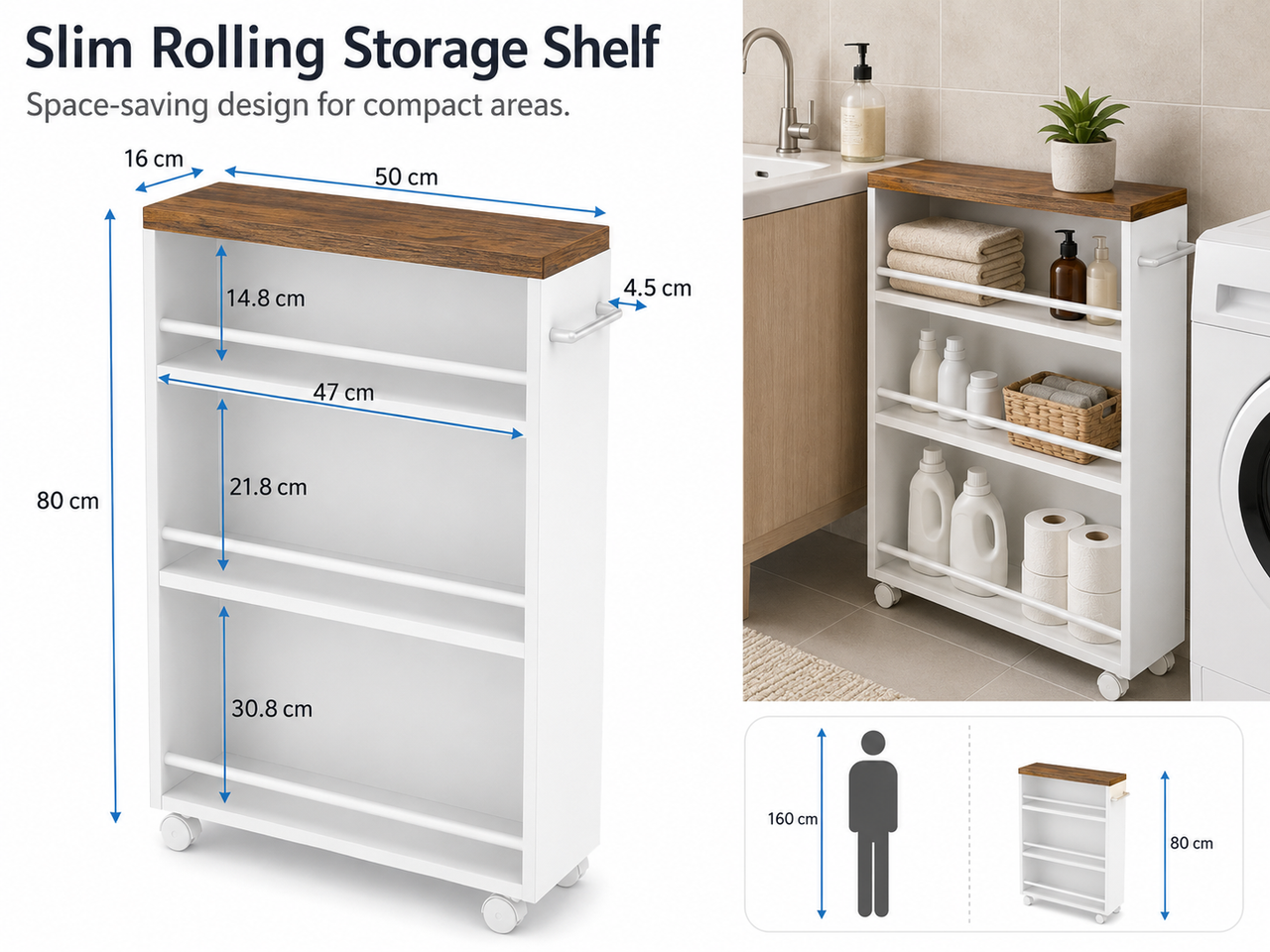 Kitchen Bathroom Storage Trolley Cart Foldable