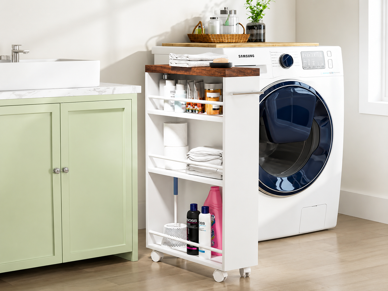 Kitchen Bathroom Storage Trolley Cart Foldable