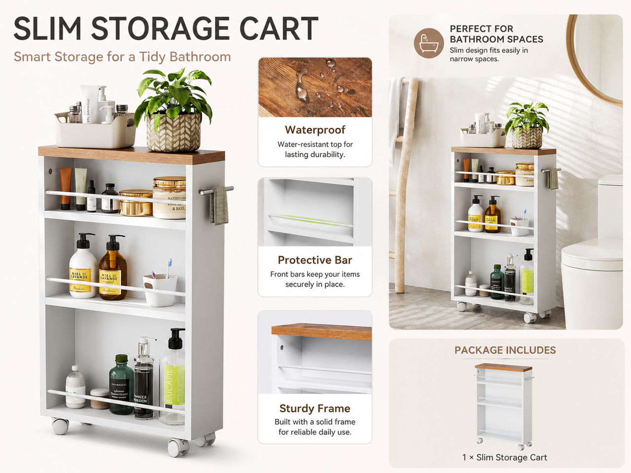Kitchen Bathroom Storage Trolley Cart Foldable