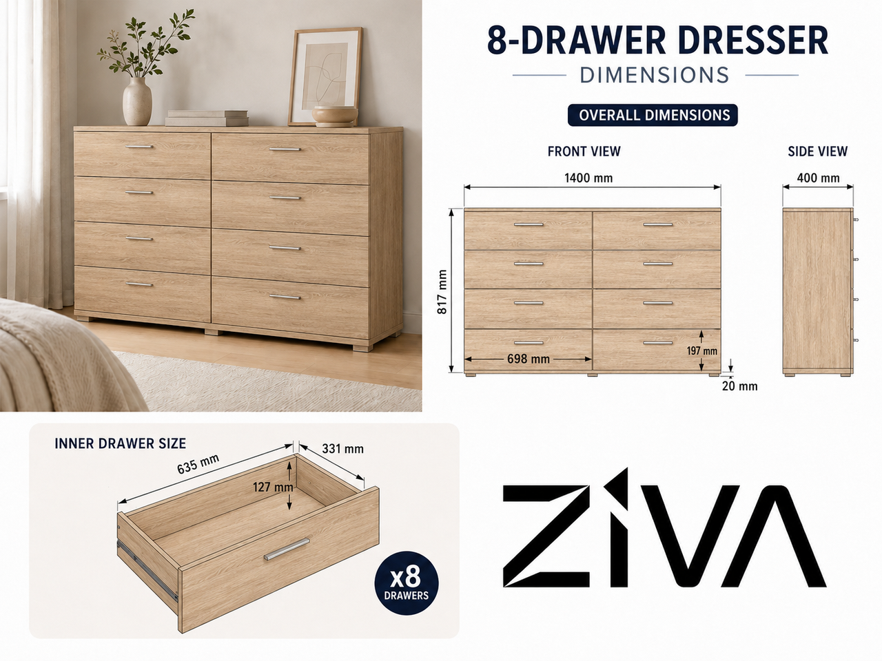 Ziva 8-Drawer Lowboy