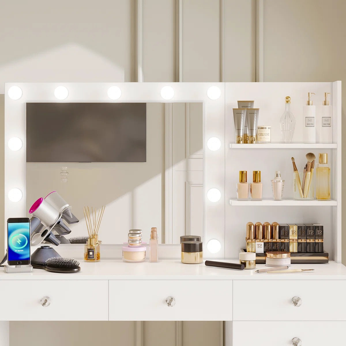 ZiVa LED Vanity Mirror Dressing Table with Stool
