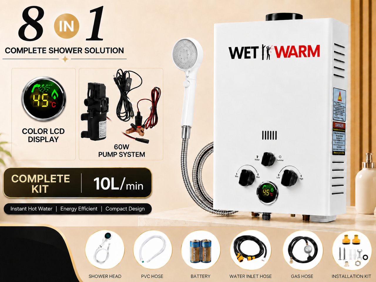Gas Water Heater 10L + 12V Pump