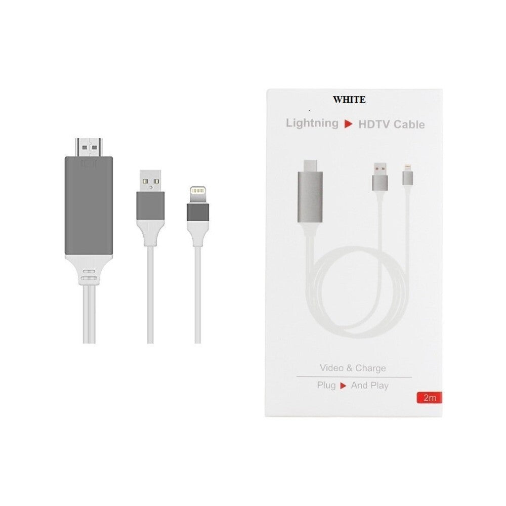 Close-up of adapter lightning connector and HDMI plug