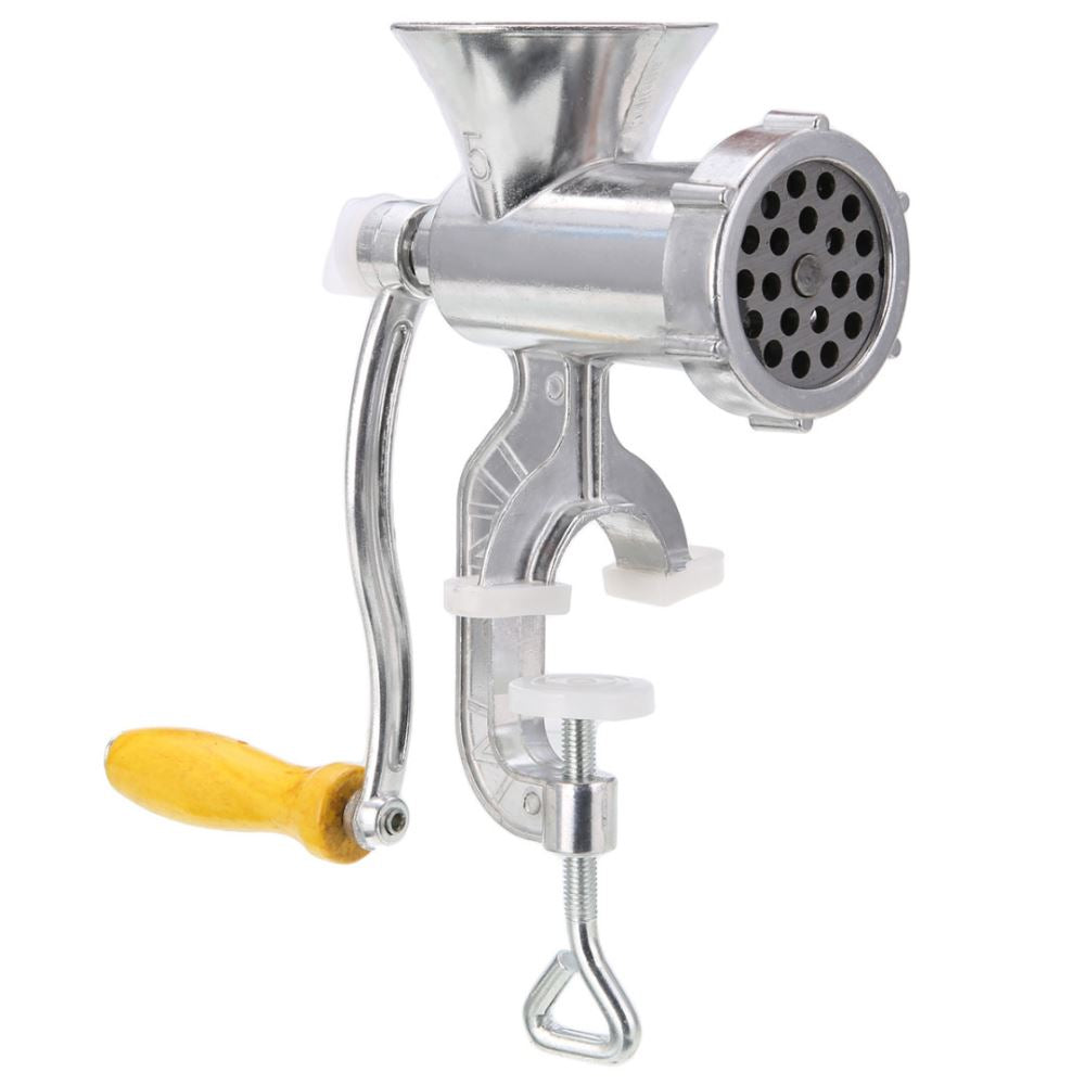 Manual meat grinder with included accessories set