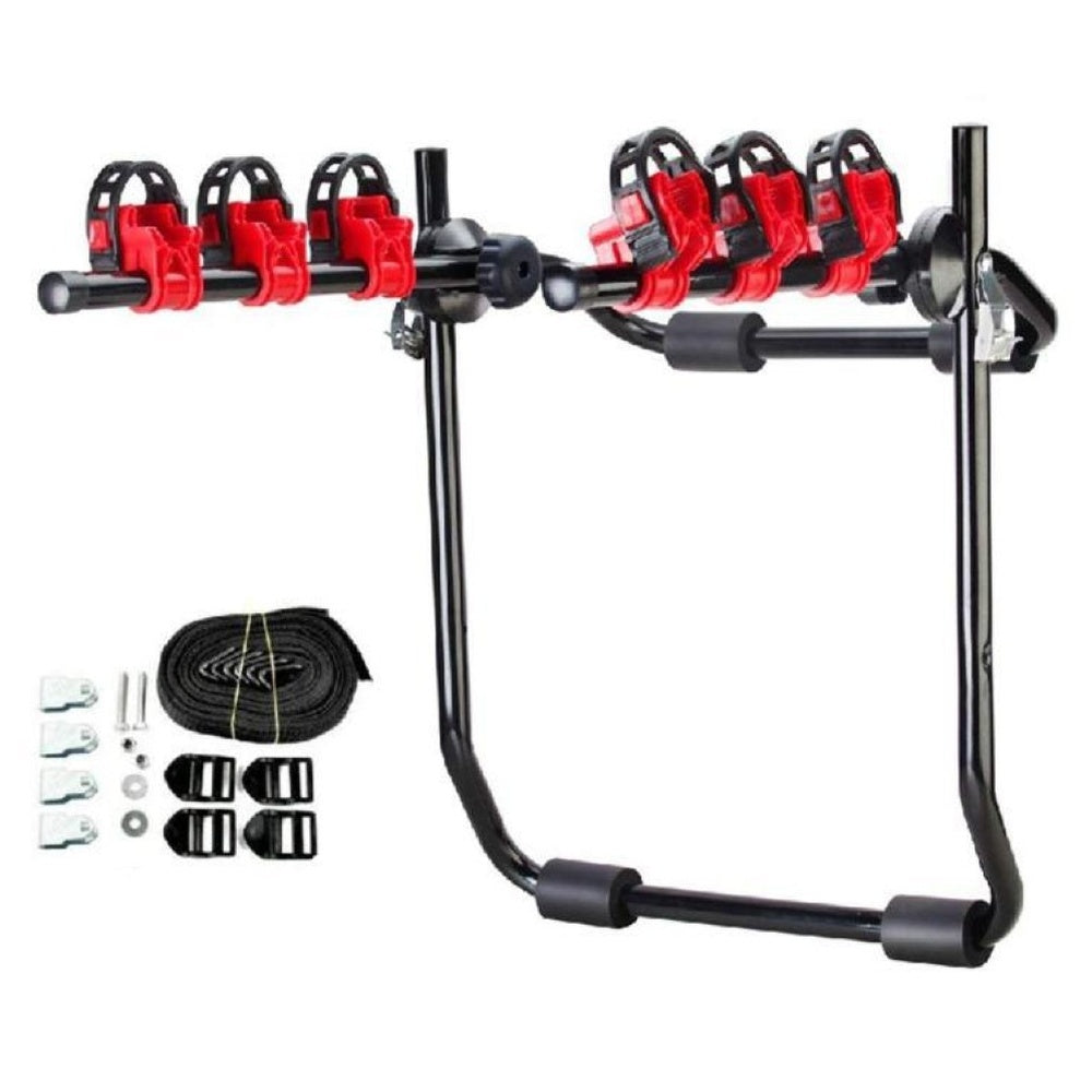 Bike rack with metal buckle and rubber hose