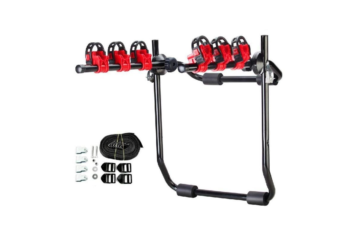 Bike rack with metal buckle and rubber hose