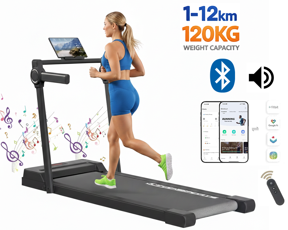 Foldable Walking Pad Treadmill black Bluetooth connectivity