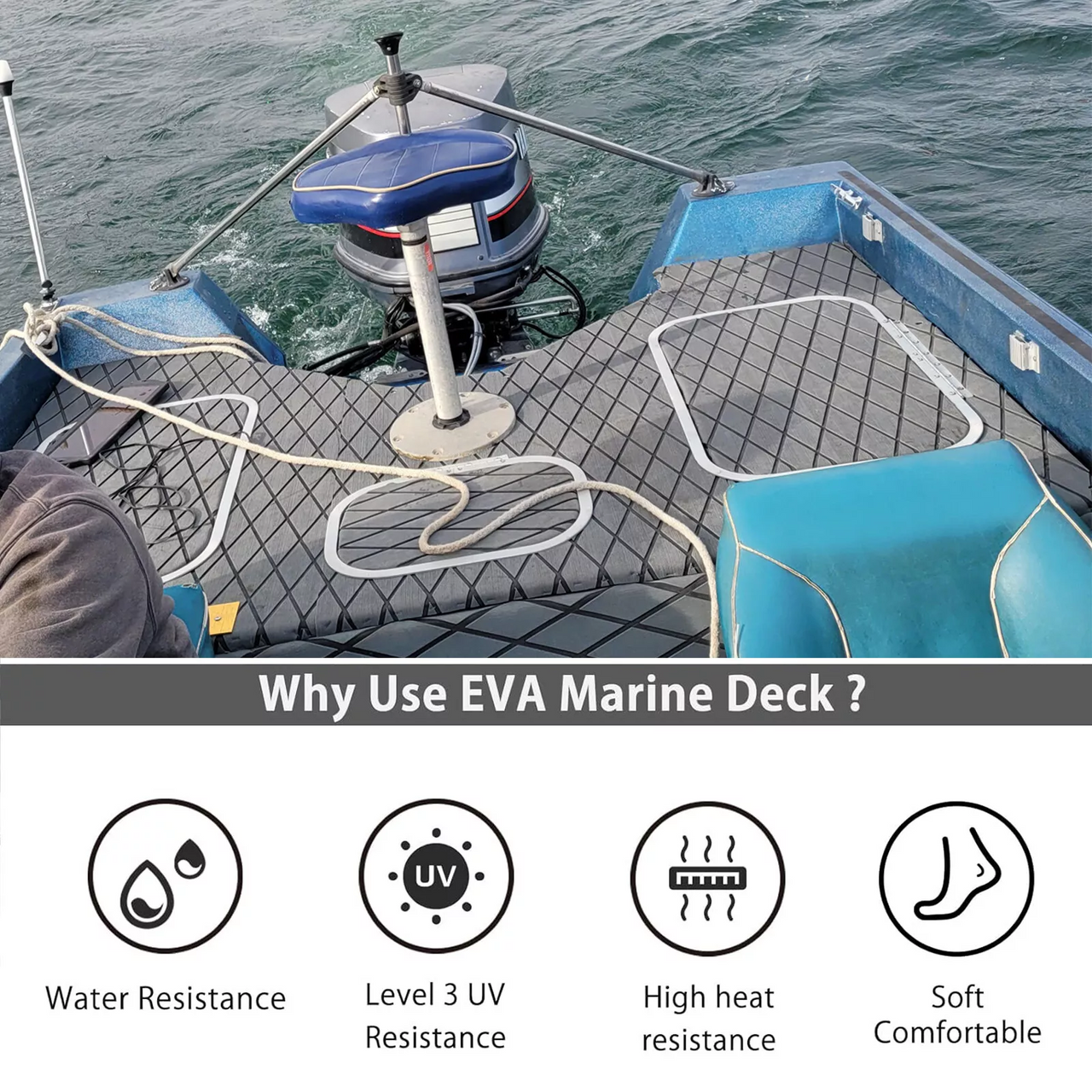 Boat flooring mat placed beside pool area for safety