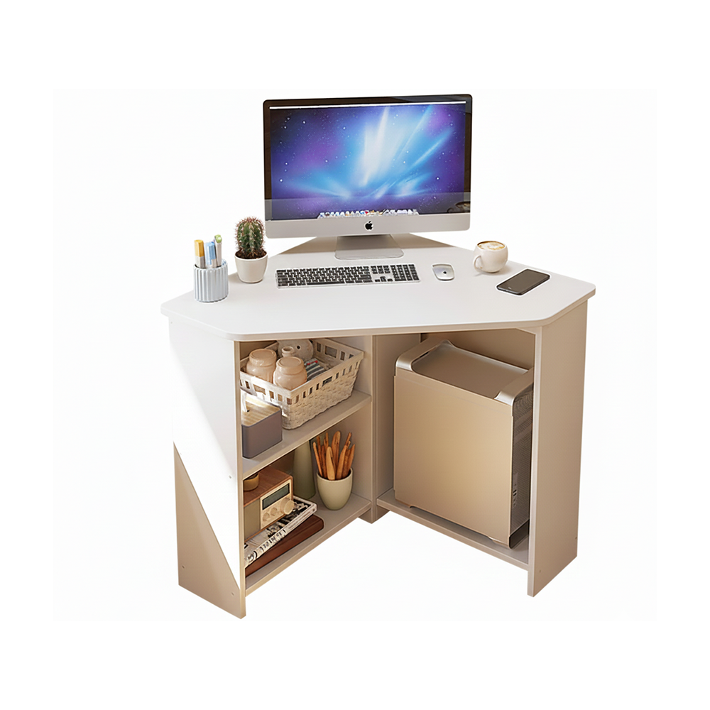 Apple Desktop Triangular Study Desk Triangular Corner Computer Desk Oak – Homyspire