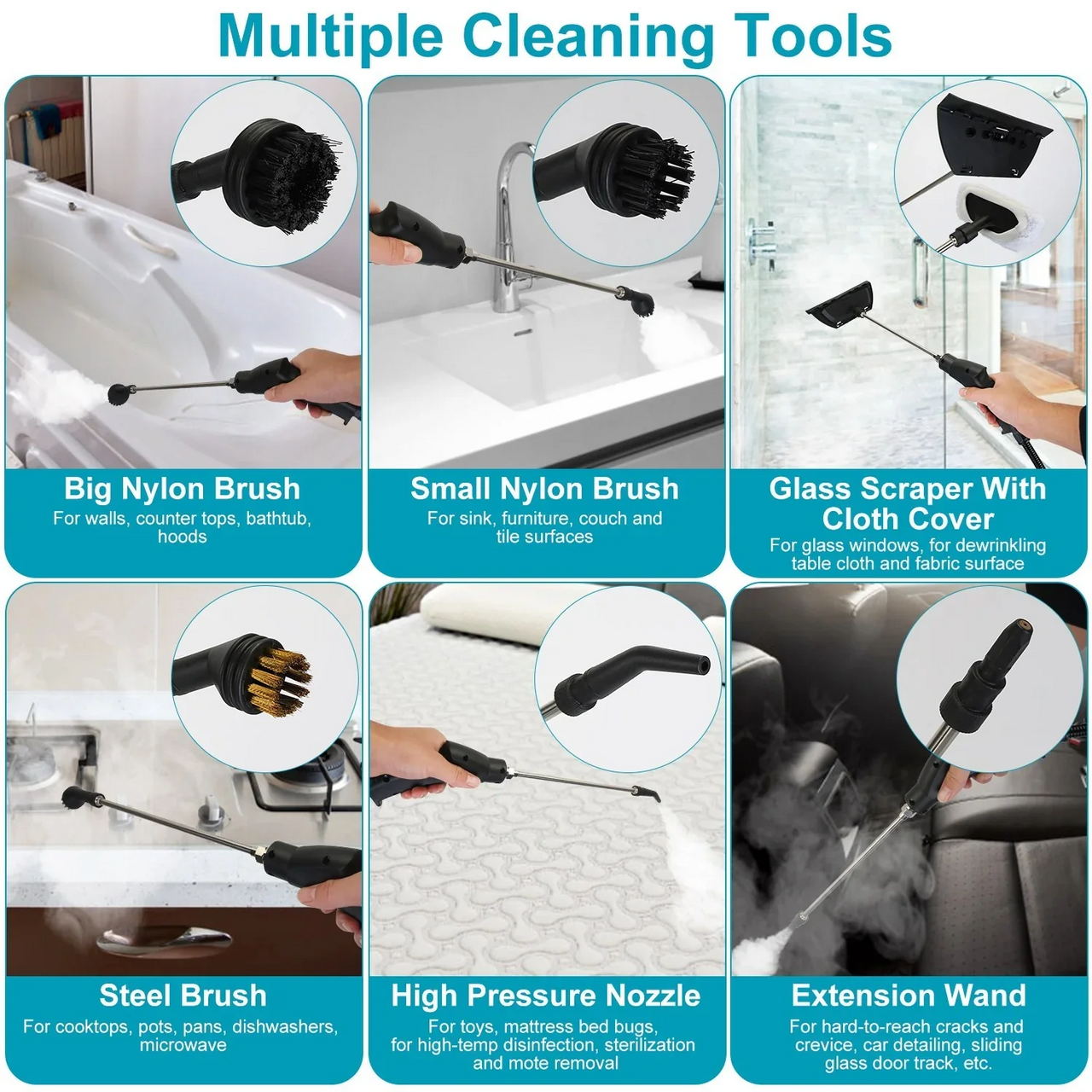 Handheld 2500W Steam Cleaner High Temperature Pressurized