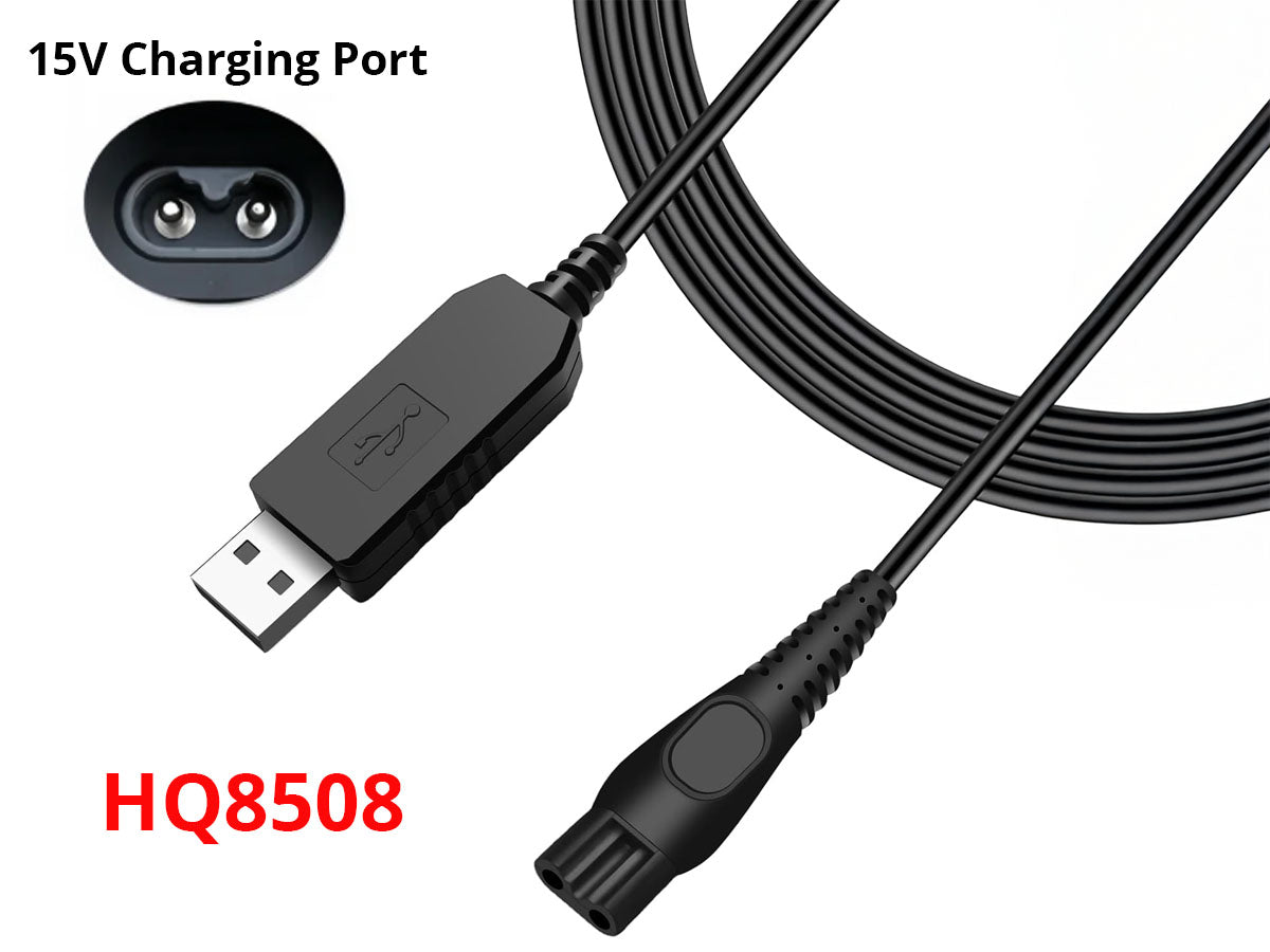 Close-up of USB connector on Philips shaver charger cable