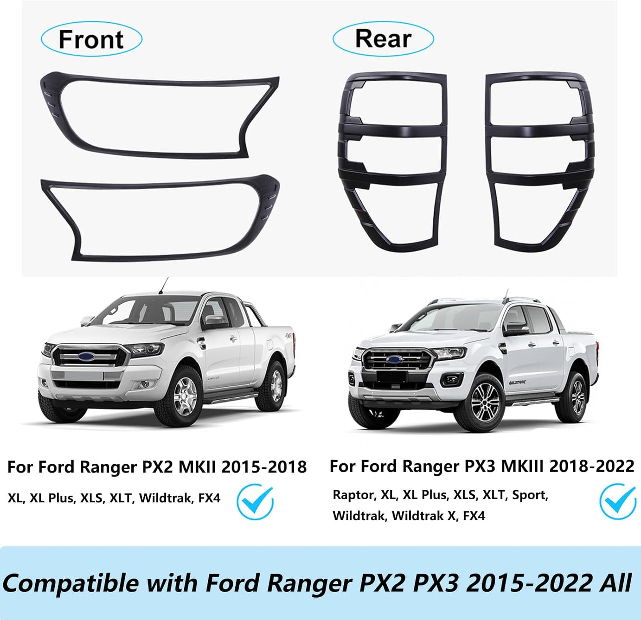 Headlight & Tail Light Covers for Ford Ranger 2015-2022