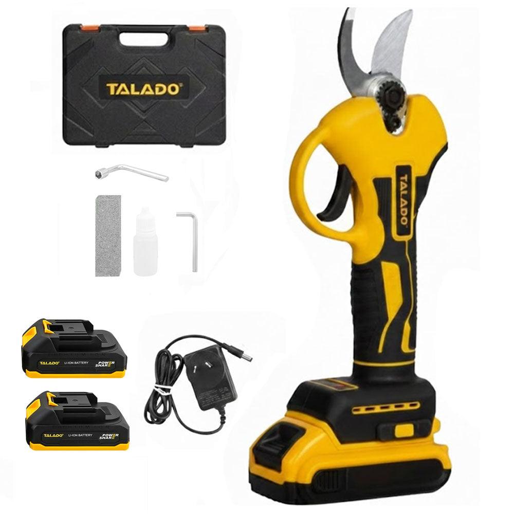 Cordless pruner operating quietly in garden