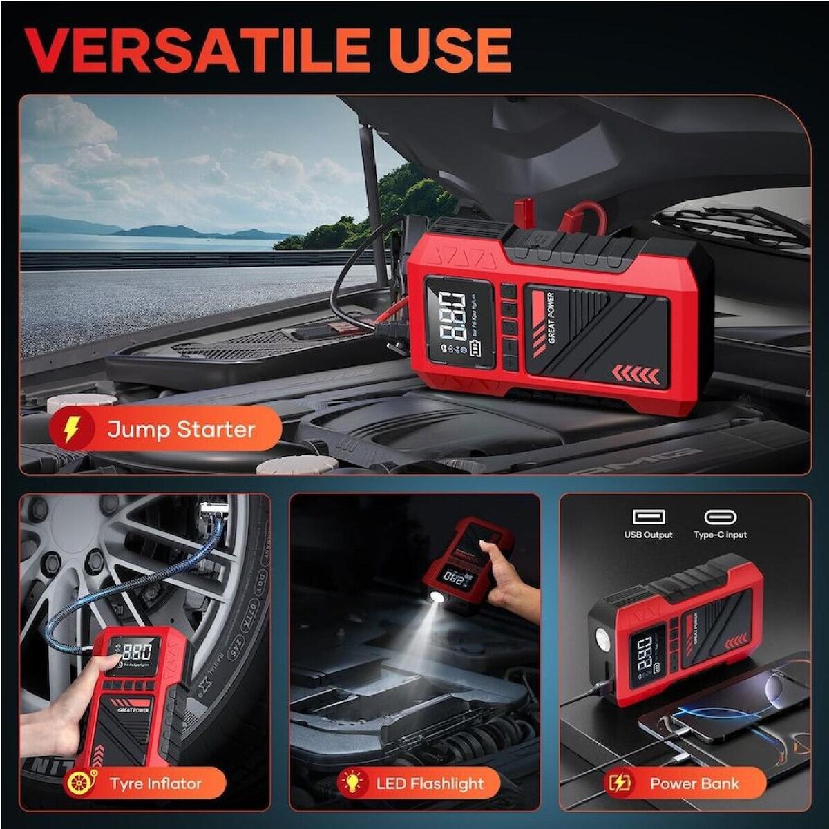 Car Jump Starter with Tyre Inflator
