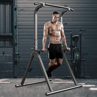 Thumbnail for Side view of the foldable power tower for bodyweight exercises.