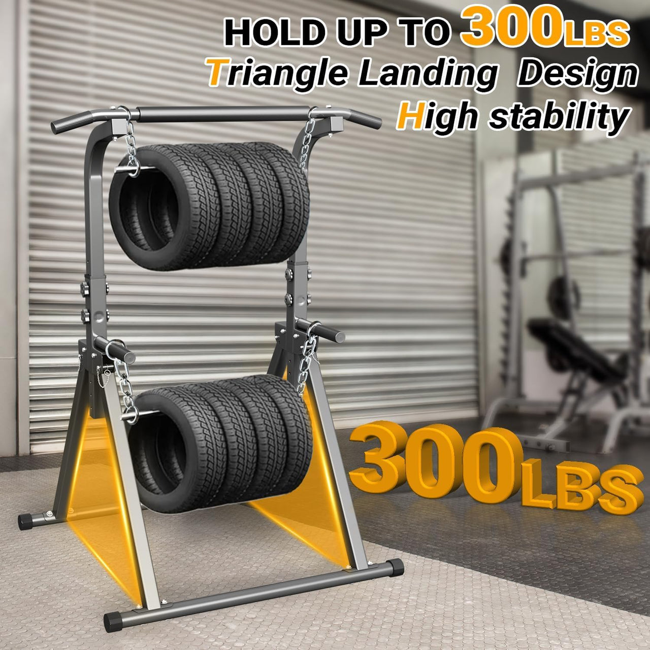 Chin up pull up station supporting up to 136kg weight capacity.