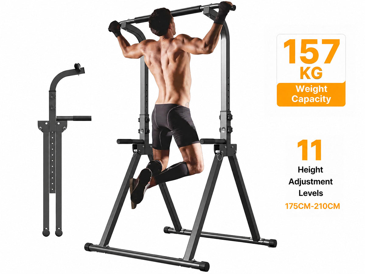 Foldable Power Tower Pull Up Bar & Dip Station with Bench