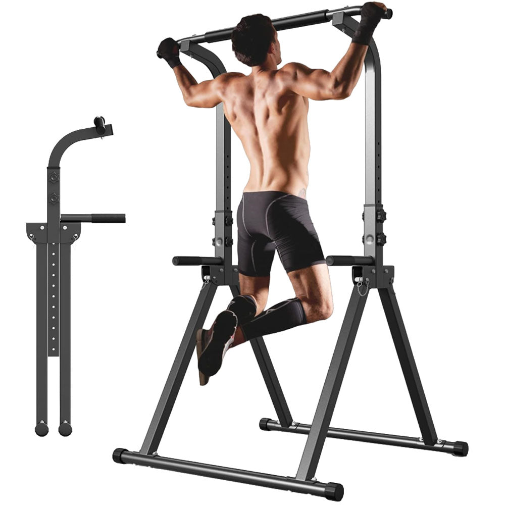 Foldable chin up pull up station with dip bar for home gym training, ideal for NZ homes.