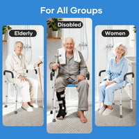 Thumbnail for Side view showing the sturdy armrests of the white shower stool, providing extra support.