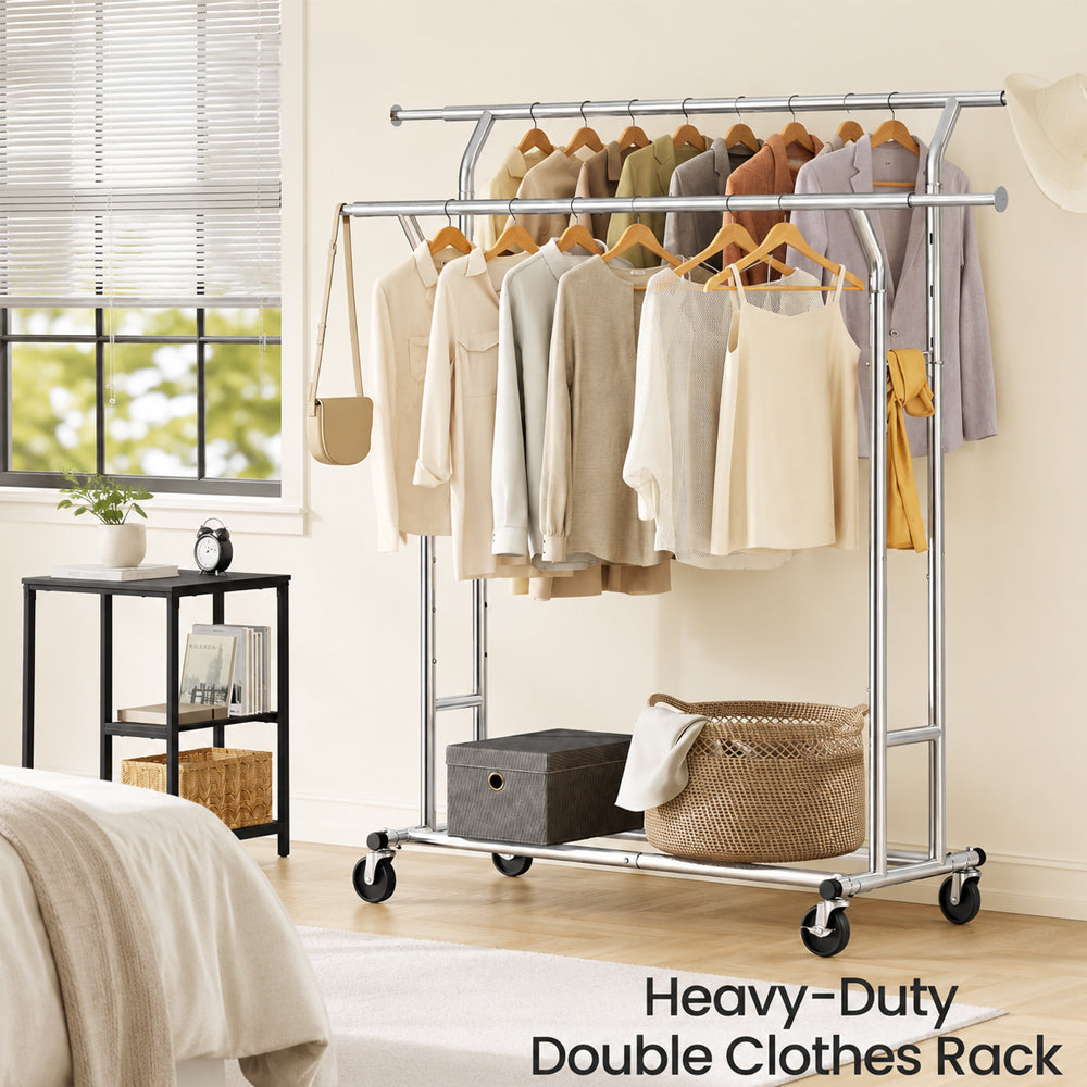 Heavy Duty Double Hanging Rails Metal Garment Rack Stand