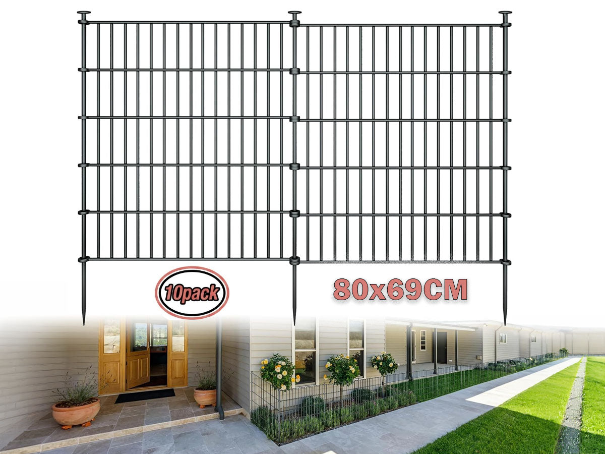 10 Pack Metal Garden Barrier Fence - 80x69cm Animal Fence Panels, Decorative Garden Border