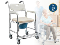 Thumbnail for Mobile Shower Toilet Commode Chair Bath Wheelchair 4 in 1 Bath Stool Folding with Arms