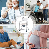 Thumbnail for Mobile Shower Toilet Commode Chair Bath Wheelchair 4 in 1 Bath Stool Folding with Arms