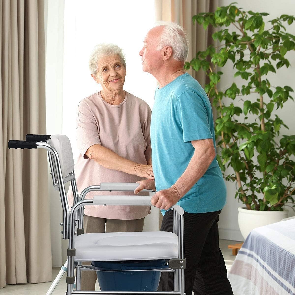 Mobile Shower Toilet Commode Chair Bath Wheelchair 4 in 1 Bath Stool Folding with Arms